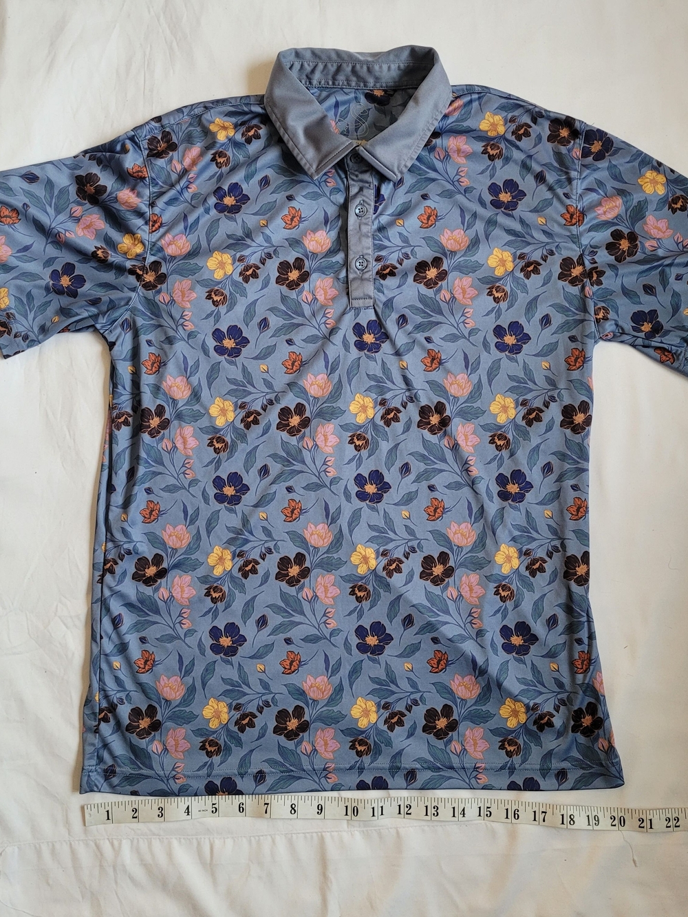Men's Floral Print Polo Shirt - Light Blue